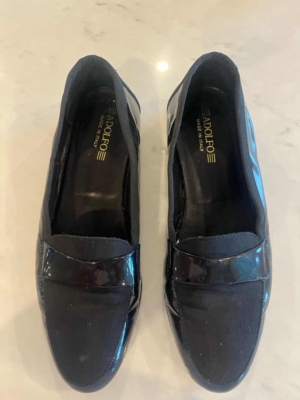 Adolfo Black Patent Loafers with Matte Toe
